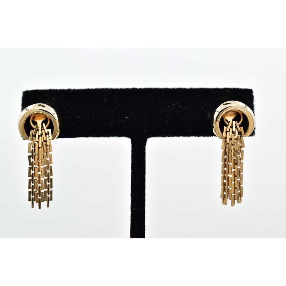 Valenza Vintage Clip Earrings Dangle Gold Tone Chain Fringe Signed BinBF